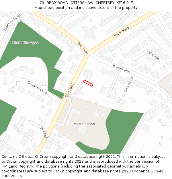 79, BROX ROAD, OTTERSHAW, CHERTSEY, KT16 0LE: Location map and indicative extent of plot