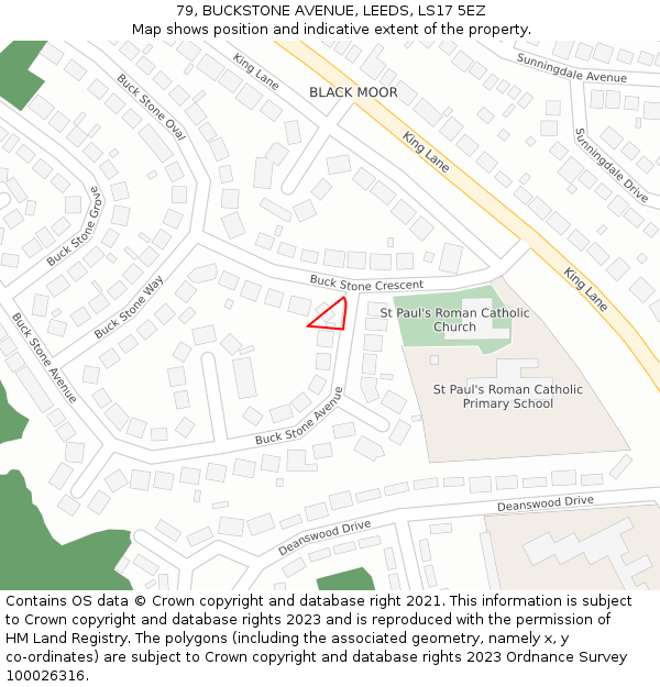 79, BUCKSTONE AVENUE, LEEDS, LS17 5EZ: Location map and indicative extent of plot