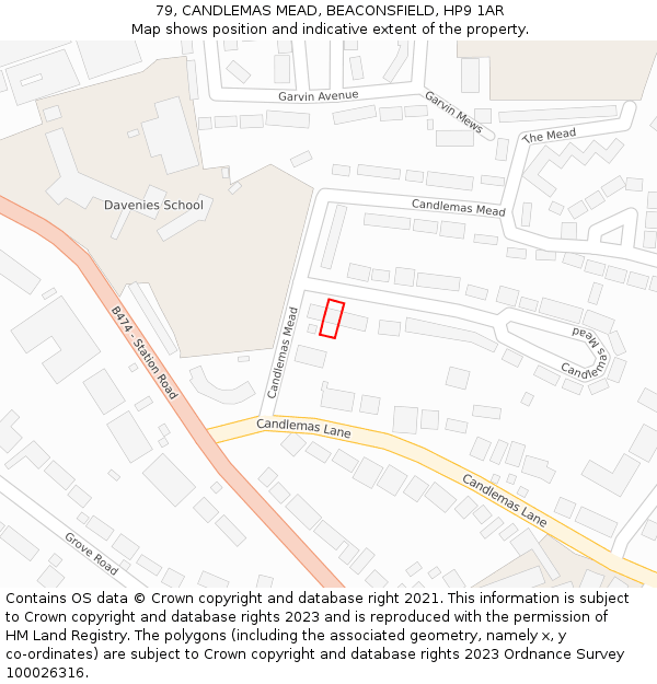 79, CANDLEMAS MEAD, BEACONSFIELD, HP9 1AR: Location map and indicative extent of plot