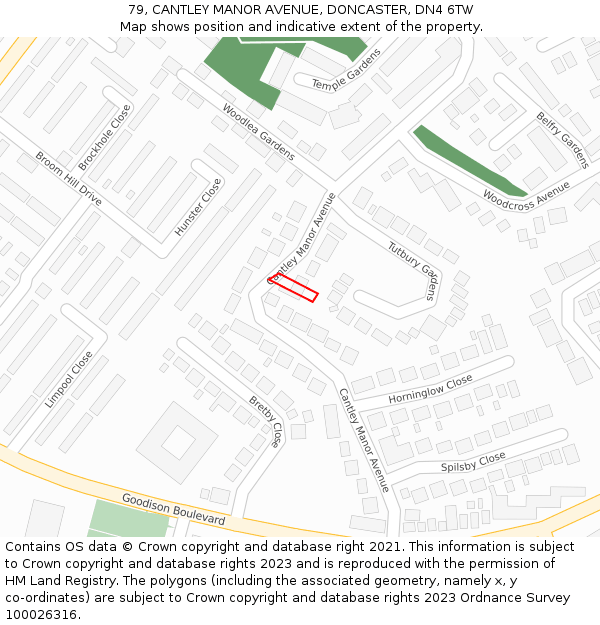 79, CANTLEY MANOR AVENUE, DONCASTER, DN4 6TW: Location map and indicative extent of plot