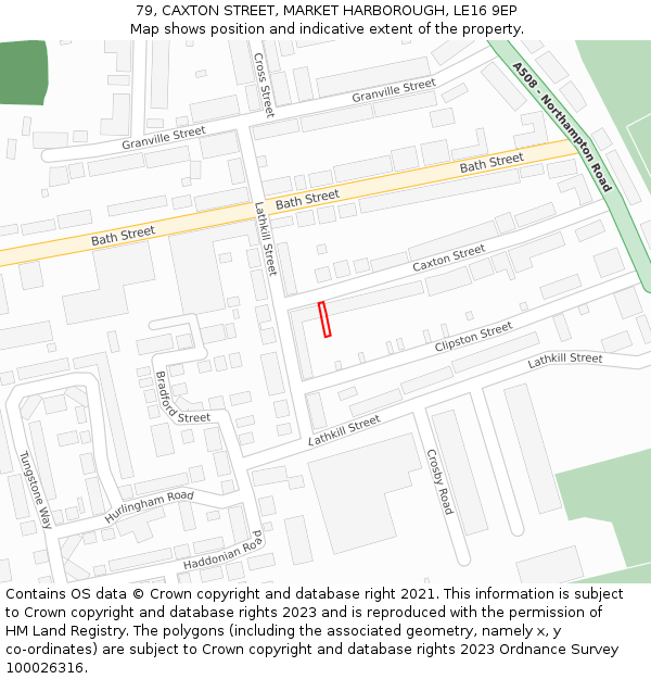 79, CAXTON STREET, MARKET HARBOROUGH, LE16 9EP: Location map and indicative extent of plot