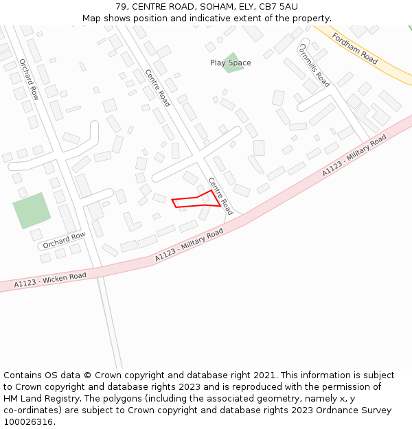 79, CENTRE ROAD, SOHAM, ELY, CB7 5AU: Location map and indicative extent of plot