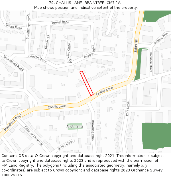 79, CHALLIS LANE, BRAINTREE, CM7 1AL: Location map and indicative extent of plot