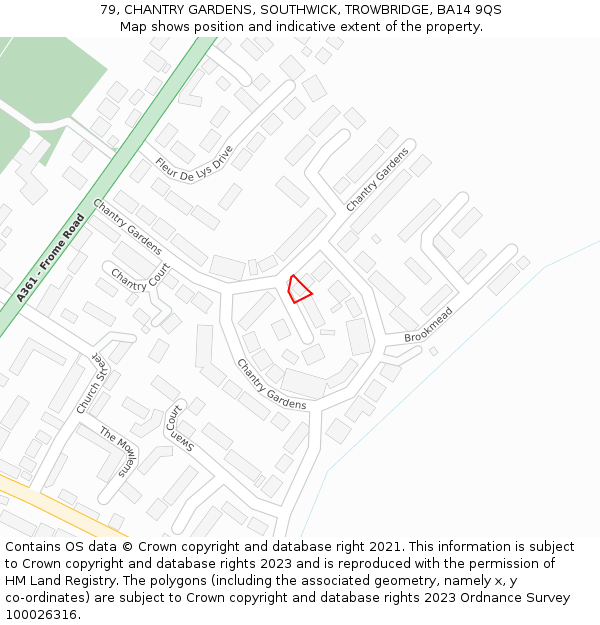 79, CHANTRY GARDENS, SOUTHWICK, TROWBRIDGE, BA14 9QS: Location map and indicative extent of plot
