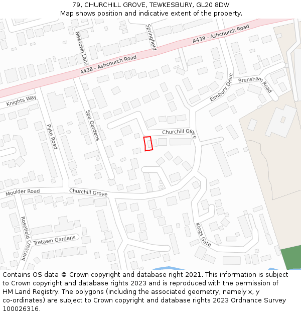 79, CHURCHILL GROVE, TEWKESBURY, GL20 8DW: Location map and indicative extent of plot