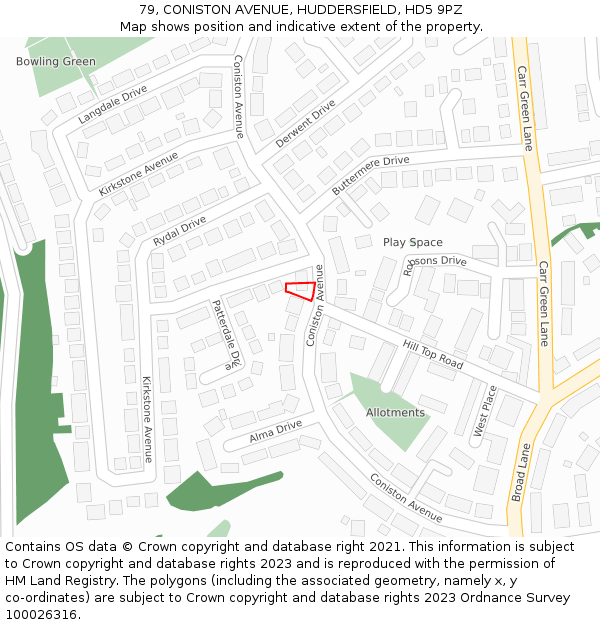 79, CONISTON AVENUE, HUDDERSFIELD, HD5 9PZ: Location map and indicative extent of plot