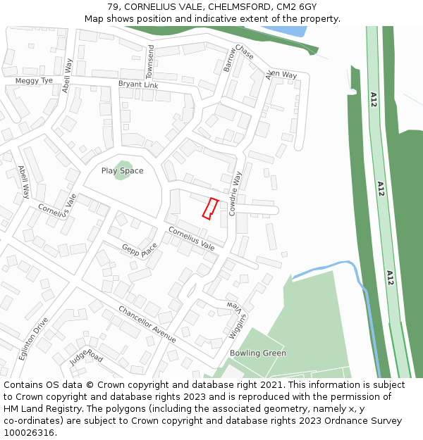 79, CORNELIUS VALE, CHELMSFORD, CM2 6GY: Location map and indicative extent of plot