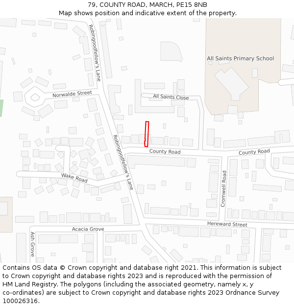 79, COUNTY ROAD, MARCH, PE15 8NB: Location map and indicative extent of plot