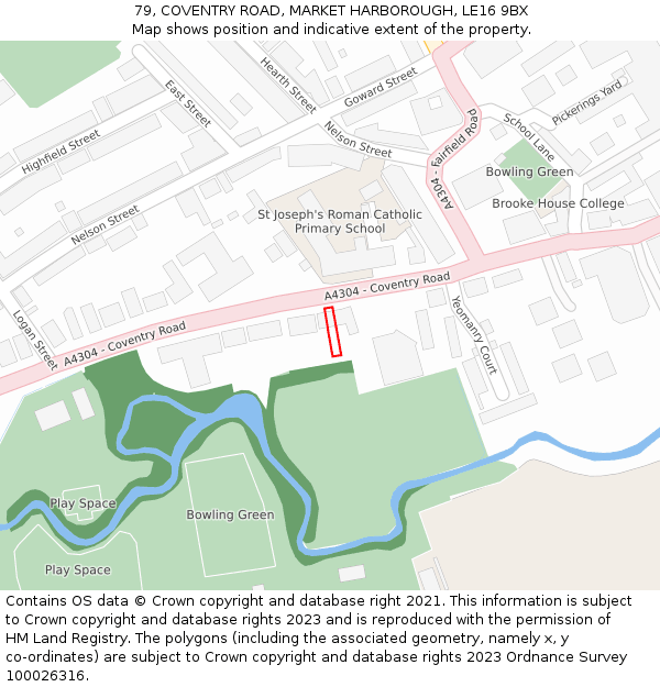 79, COVENTRY ROAD, MARKET HARBOROUGH, LE16 9BX: Location map and indicative extent of plot