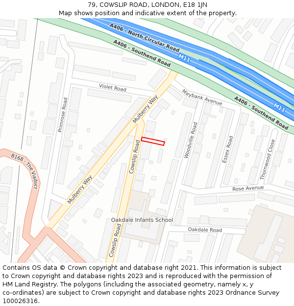 79, COWSLIP ROAD, LONDON, E18 1JN: Location map and indicative extent of plot