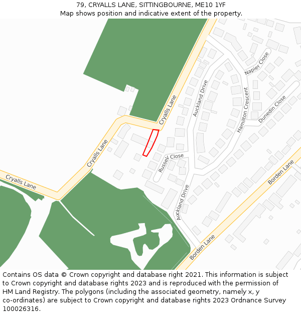 79, CRYALLS LANE, SITTINGBOURNE, ME10 1YF: Location map and indicative extent of plot