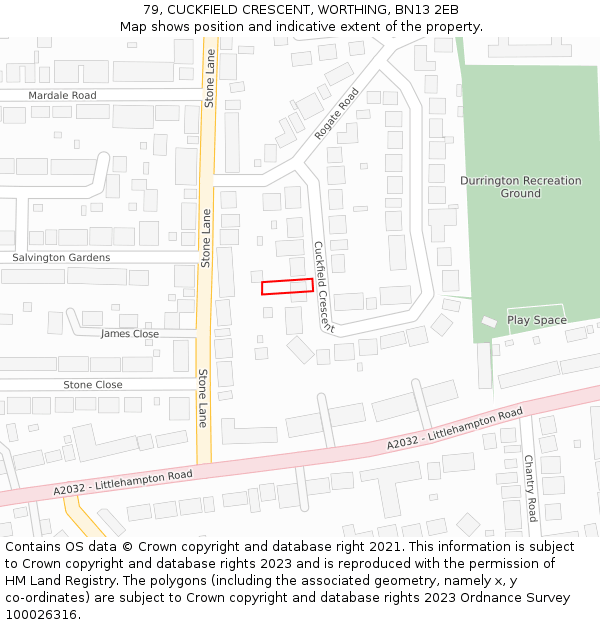 79, CUCKFIELD CRESCENT, WORTHING, BN13 2EB: Location map and indicative extent of plot