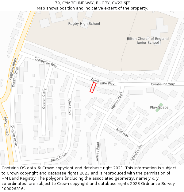79, CYMBELINE WAY, RUGBY, CV22 6JZ: Location map and indicative extent of plot