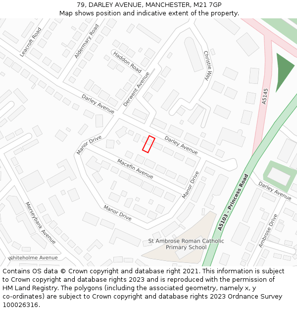 79, DARLEY AVENUE, MANCHESTER, M21 7GP: Location map and indicative extent of plot