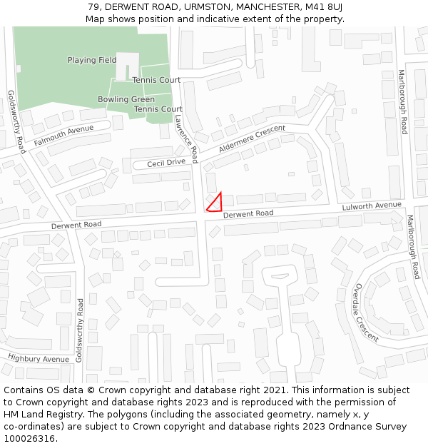79, DERWENT ROAD, URMSTON, MANCHESTER, M41 8UJ: Location map and indicative extent of plot