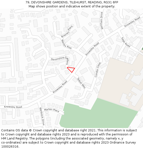 79, DEVONSHIRE GARDENS, TILEHURST, READING, RG31 6FP: Location map and indicative extent of plot