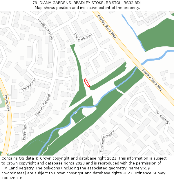 79, DIANA GARDENS, BRADLEY STOKE, BRISTOL, BS32 8DL: Location map and indicative extent of plot