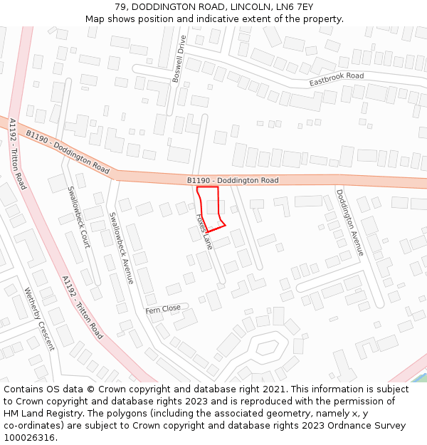 79, DODDINGTON ROAD, LINCOLN, LN6 7EY: Location map and indicative extent of plot