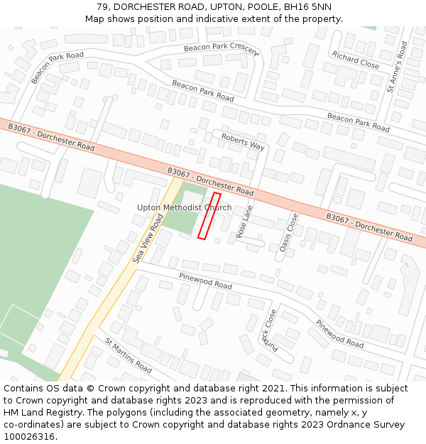 79, DORCHESTER ROAD, UPTON, POOLE, BH16 5NN: Location map and indicative extent of plot