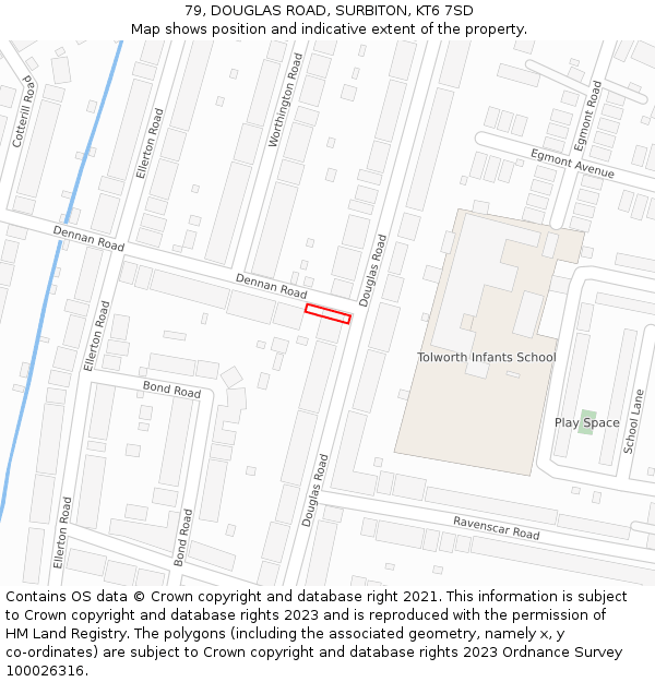 79, DOUGLAS ROAD, SURBITON, KT6 7SD: Location map and indicative extent of plot
