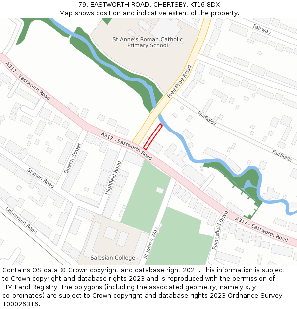 79, EASTWORTH ROAD, CHERTSEY, KT16 8DX: Location map and indicative extent of plot