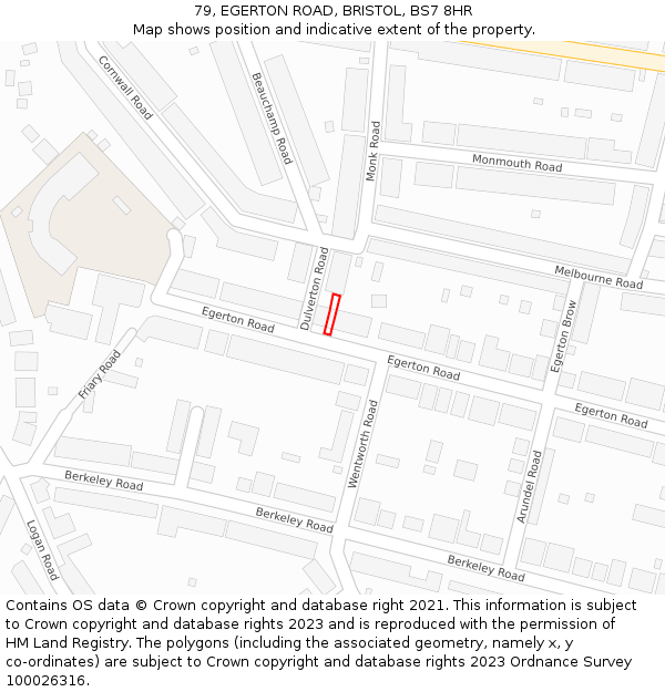79, EGERTON ROAD, BRISTOL, BS7 8HR: Location map and indicative extent of plot