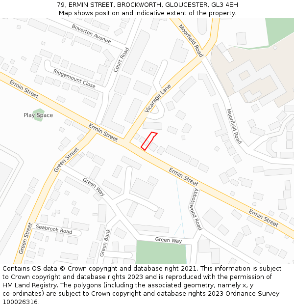 79, ERMIN STREET, BROCKWORTH, GLOUCESTER, GL3 4EH: Location map and indicative extent of plot