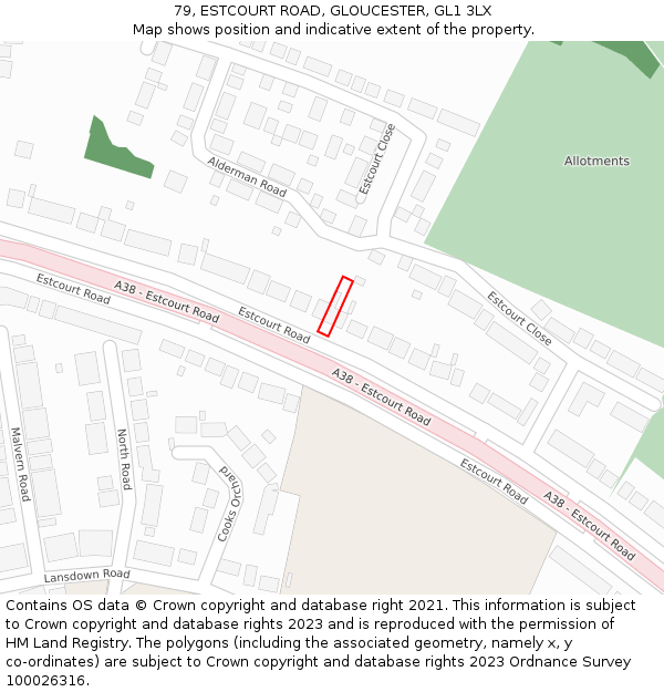 79, ESTCOURT ROAD, GLOUCESTER, GL1 3LX: Location map and indicative extent of plot