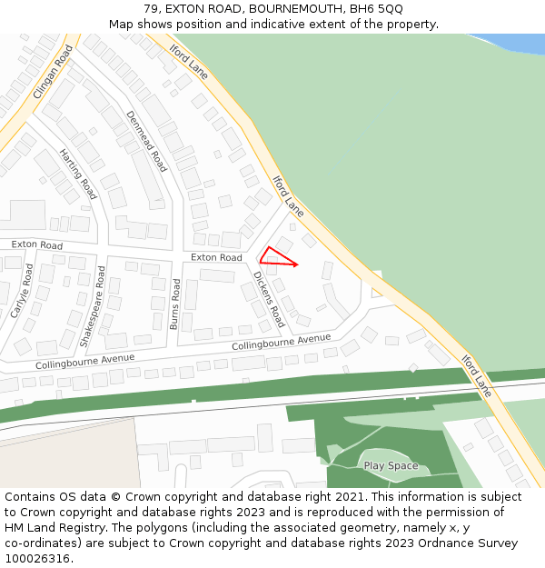79, EXTON ROAD, BOURNEMOUTH, BH6 5QQ: Location map and indicative extent of plot