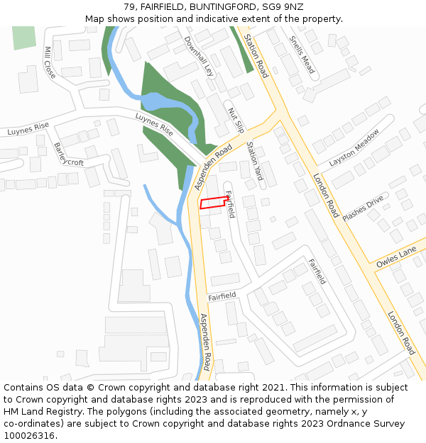 79, FAIRFIELD, BUNTINGFORD, SG9 9NZ: Location map and indicative extent of plot