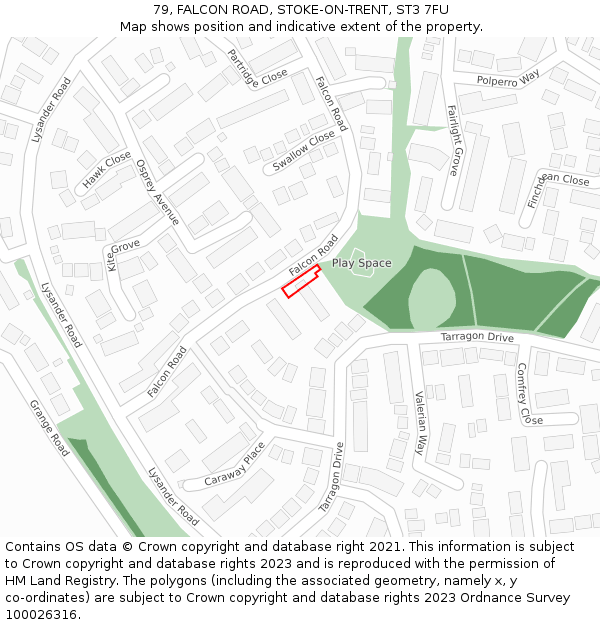 79, FALCON ROAD, STOKE-ON-TRENT, ST3 7FU: Location map and indicative extent of plot