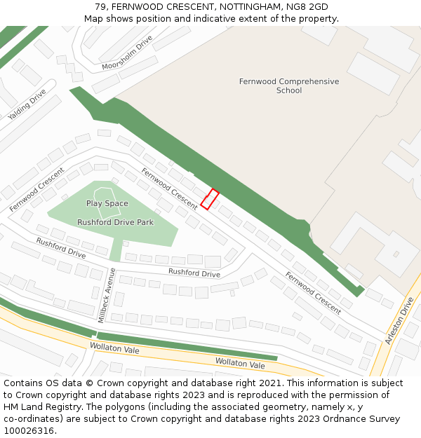 79, FERNWOOD CRESCENT, NOTTINGHAM, NG8 2GD: Location map and indicative extent of plot