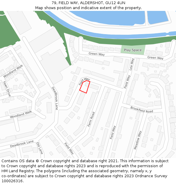 79, FIELD WAY, ALDERSHOT, GU12 4UN: Location map and indicative extent of plot