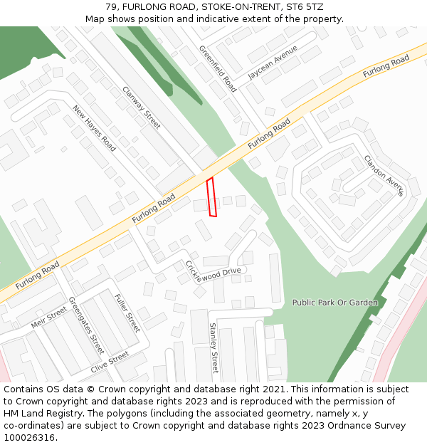 79, FURLONG ROAD, STOKE-ON-TRENT, ST6 5TZ: Location map and indicative extent of plot