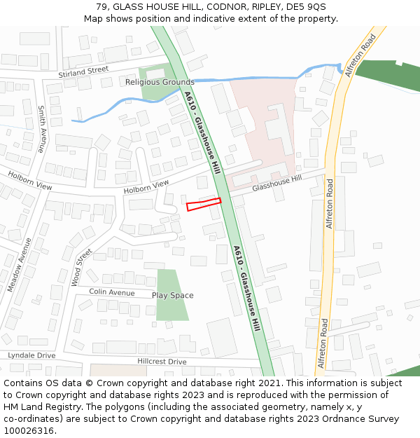 79, GLASS HOUSE HILL, CODNOR, RIPLEY, DE5 9QS: Location map and indicative extent of plot