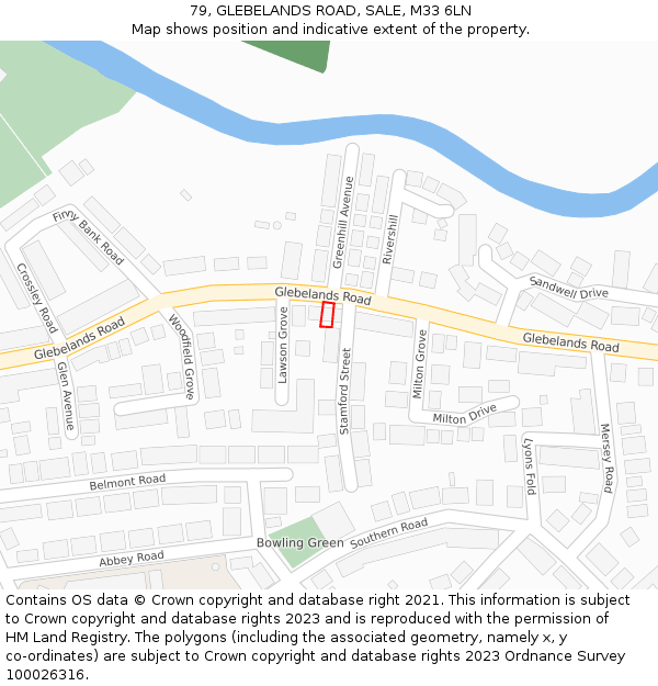 79, GLEBELANDS ROAD, SALE, M33 6LN: Location map and indicative extent of plot