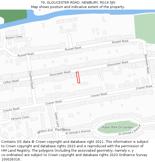 79, GLOUCESTER ROAD, NEWBURY, RG14 5JN: Location map and indicative extent of plot