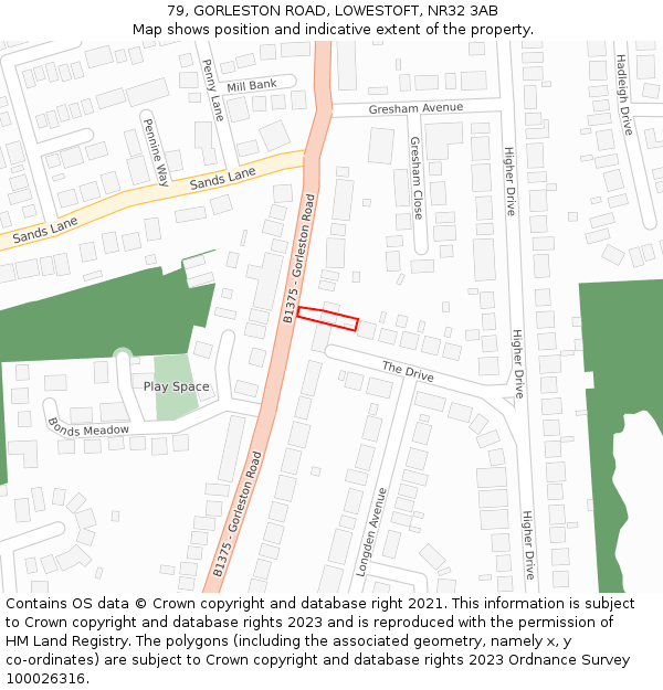 79, GORLESTON ROAD, LOWESTOFT, NR32 3AB: Location map and indicative extent of plot