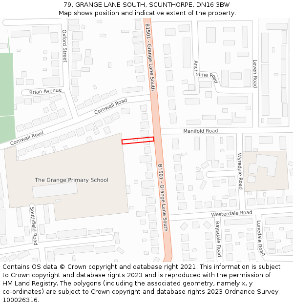 79, GRANGE LANE SOUTH, SCUNTHORPE, DN16 3BW: Location map and indicative extent of plot