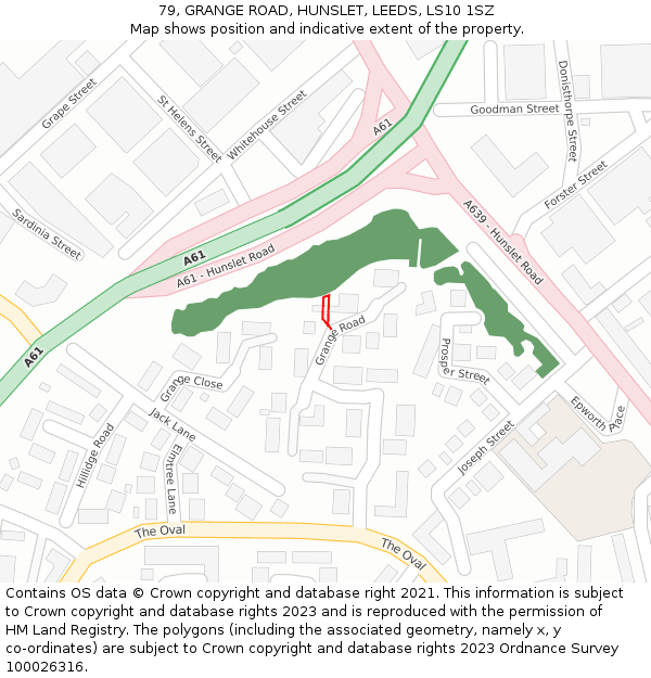 79, GRANGE ROAD, HUNSLET, LEEDS, LS10 1SZ: Location map and indicative extent of plot