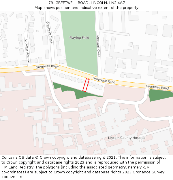 79, GREETWELL ROAD, LINCOLN, LN2 4AZ: Location map and indicative extent of plot