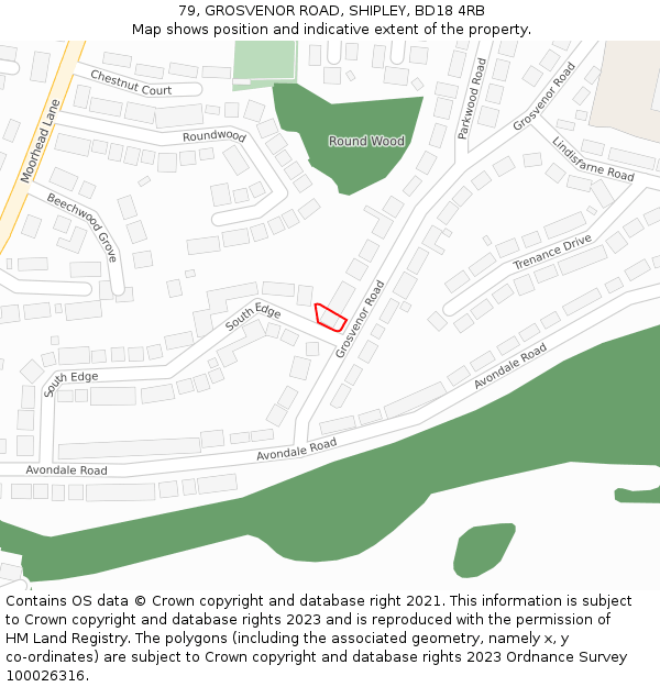 79, GROSVENOR ROAD, SHIPLEY, BD18 4RB: Location map and indicative extent of plot