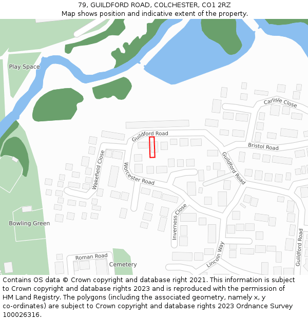 79, GUILDFORD ROAD, COLCHESTER, CO1 2RZ: Location map and indicative extent of plot