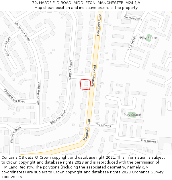 79, HARDFIELD ROAD, MIDDLETON, MANCHESTER, M24 1JA: Location map and indicative extent of plot