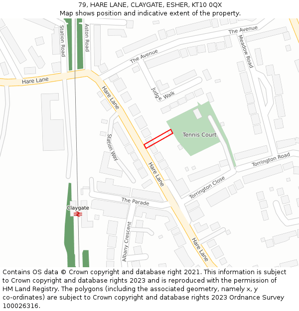 79, HARE LANE, CLAYGATE, ESHER, KT10 0QX: Location map and indicative extent of plot