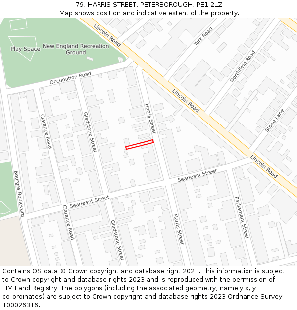 79, HARRIS STREET, PETERBOROUGH, PE1 2LZ: Location map and indicative extent of plot
