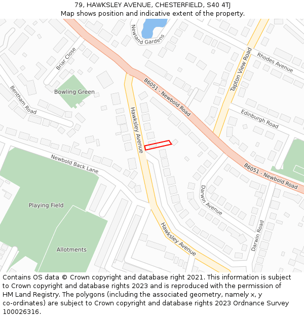79, HAWKSLEY AVENUE, CHESTERFIELD, S40 4TJ: Location map and indicative extent of plot