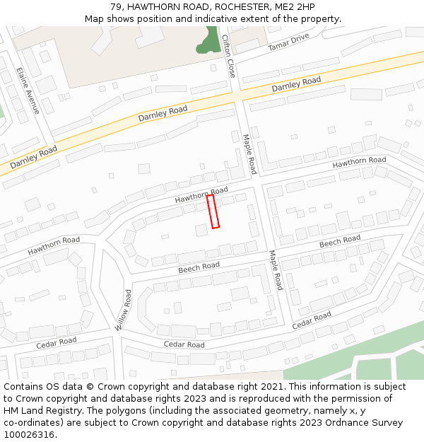 79, HAWTHORN ROAD, ROCHESTER, ME2 2HP: Location map and indicative extent of plot