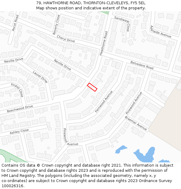 79, HAWTHORNE ROAD, THORNTON-CLEVELEYS, FY5 5EL: Location map and indicative extent of plot
