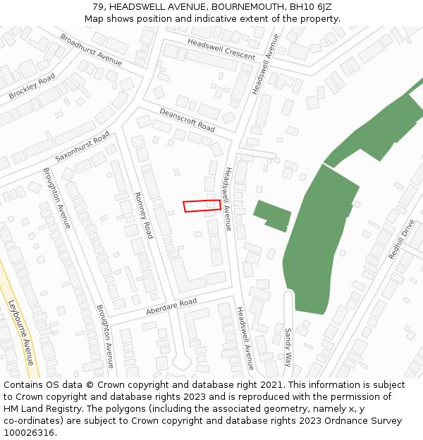 79, HEADSWELL AVENUE, BOURNEMOUTH, BH10 6JZ: Location map and indicative extent of plot